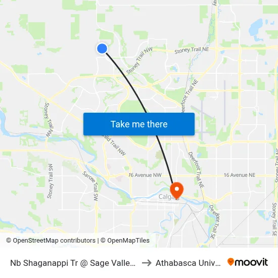 Nb Shaganappi Tr @ Sage Valley Bv NW to Athabasca University map