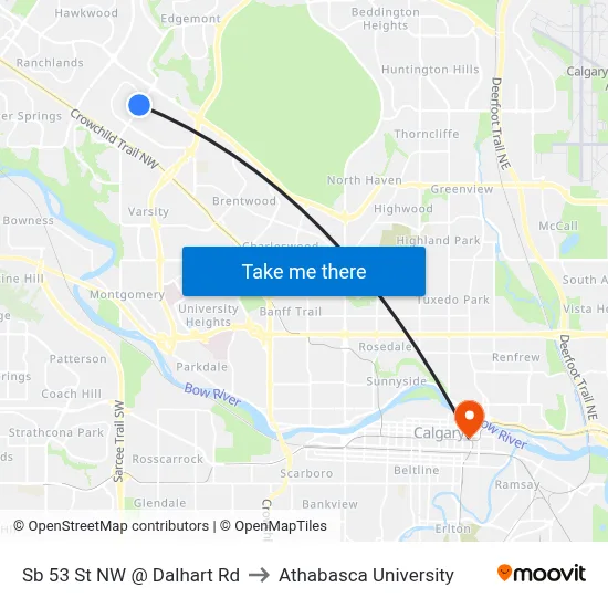 Sb 53 St NW @ Dalhart Rd to Athabasca University map