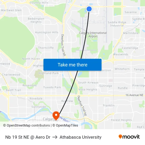 Nb 19 St NE @ Aero Dr to Athabasca University map