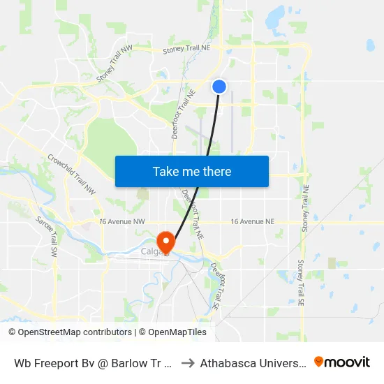 Wb Freeport Bv @ Barlow Tr NE to Athabasca University map