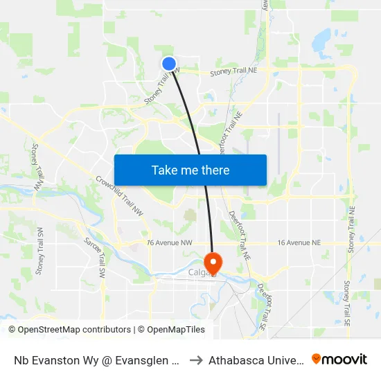 Nb Evanston Wy @ Evansglen Ln  NW to Athabasca University map