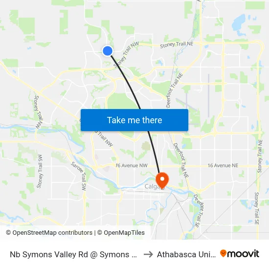 Nb Symons Valley Rd @ Symons Valley Py NW to Athabasca University map