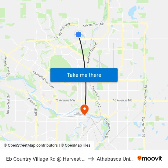 Eb Country Village Rd @ Harvest Hills Bv NE to Athabasca University map