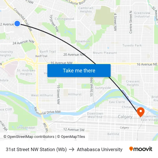 31st Street NW Station (Wb) to Athabasca University map