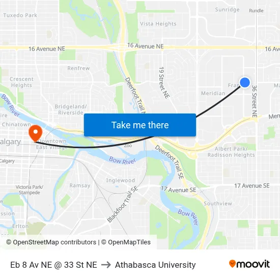 Eb 8 Av NE @ 33 St NE to Athabasca University map