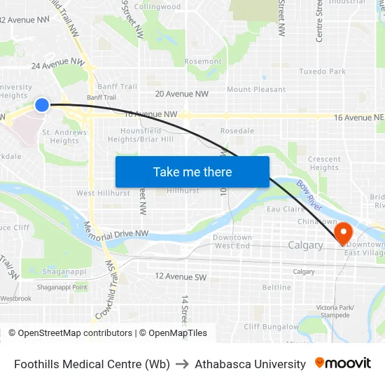 Foothills Medical Centre (Wb) to Athabasca University map
