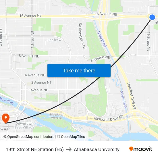 19th Street NE Station (Eb) to Athabasca University map