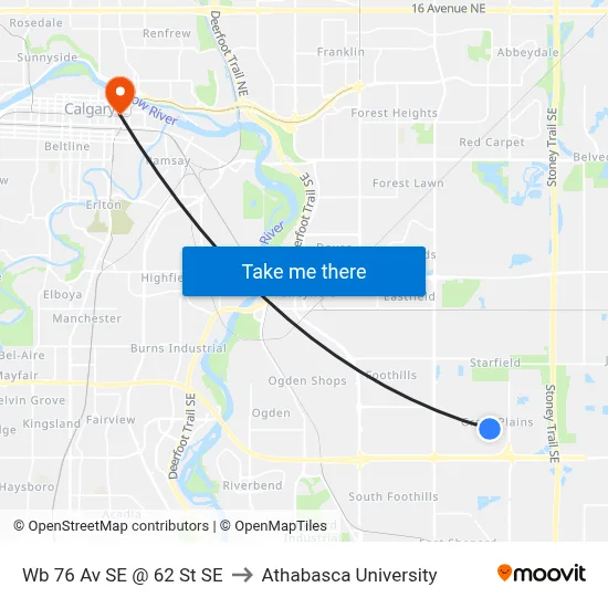Wb 76 Av SE @ 62 St SE to Athabasca University map