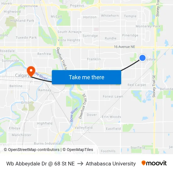 Wb Abbeydale Dr @ 68 St NE to Athabasca University map