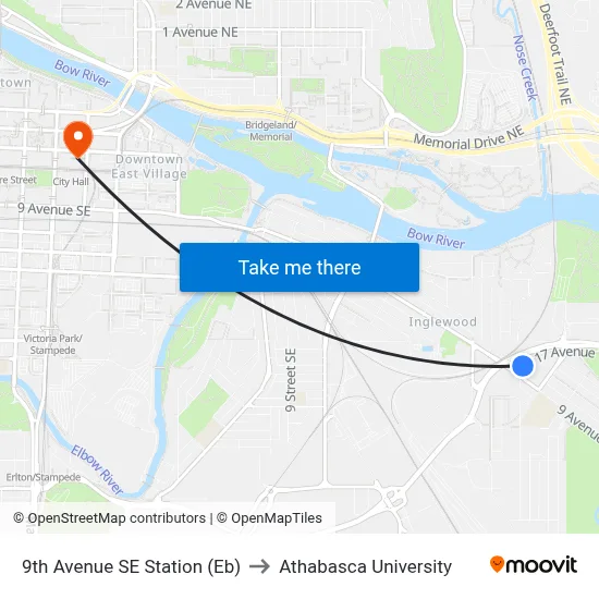 9th Avenue SE Station (Eb) to Athabasca University map