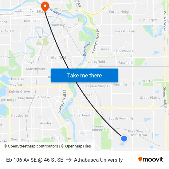 Eb 106 Av SE @ 46 St SE to Athabasca University map