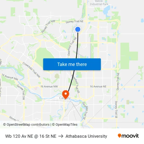 Wb 120 Av NE @ 16 St NE to Athabasca University map