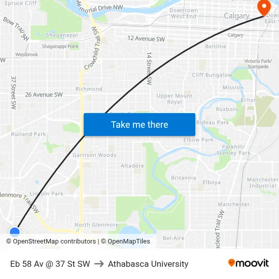 Eb 58 Av @ 37 St SW to Athabasca University map