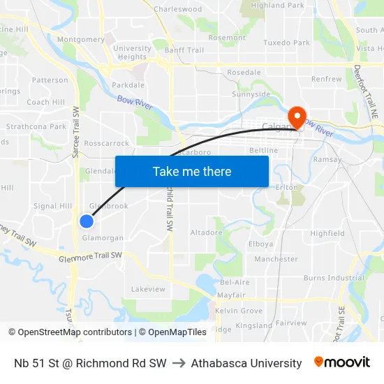 Nb 51 St @ Richmond Rd SW to Athabasca University map