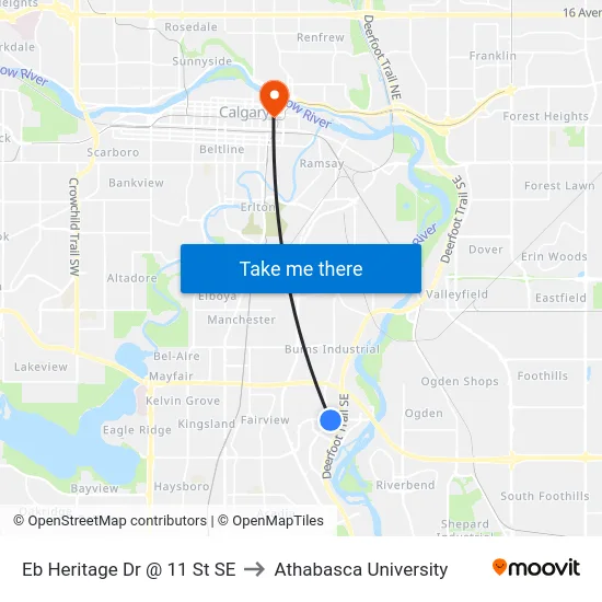 Eb Heritage Dr @ 11 St SE to Athabasca University map