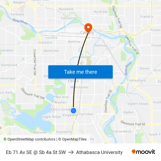 Eb 71 Av SE @ Sb 4a St SW to Athabasca University map