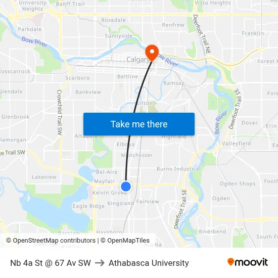 Nb 4a St @ 67 Av SW to Athabasca University map