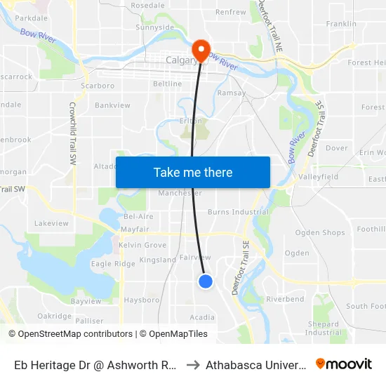 Eb Heritage Dr @ Ashworth Rd SE to Athabasca University map