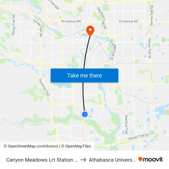 Canyon Meadows Lrt Station Nb to Athabasca University map