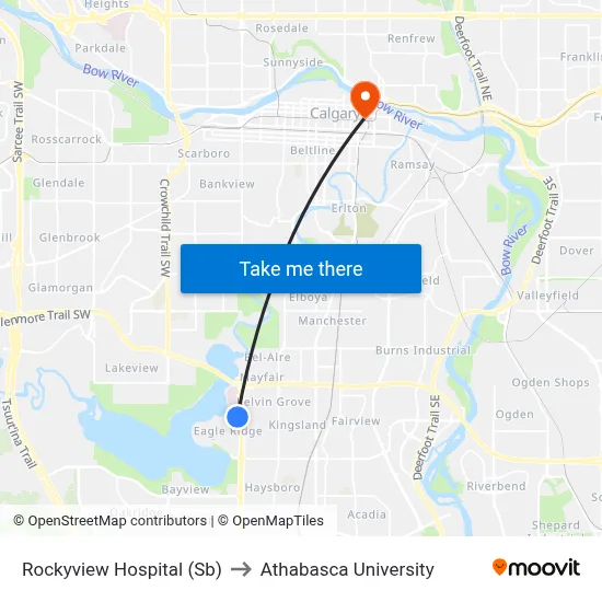 Rockyview Hospital (Sb) to Athabasca University map