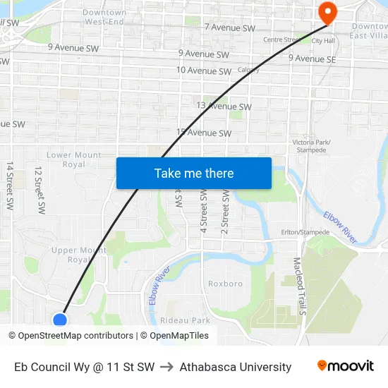 Eb Council Wy @ 11 St SW to Athabasca University map