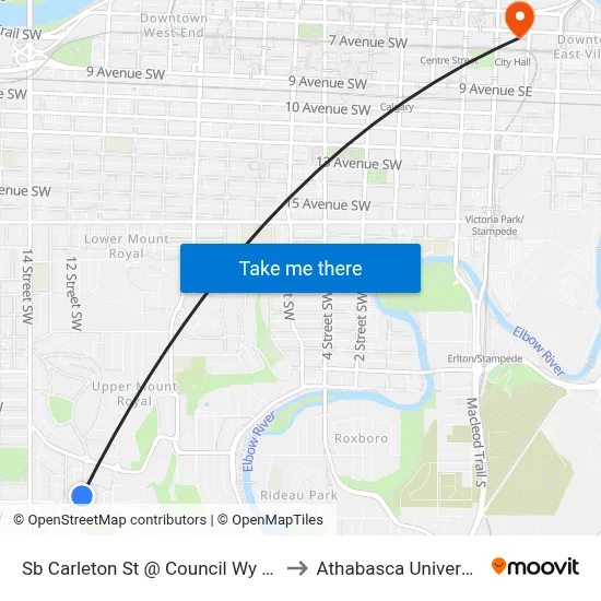 Sb Carleton St @ Council Wy SW to Athabasca University map