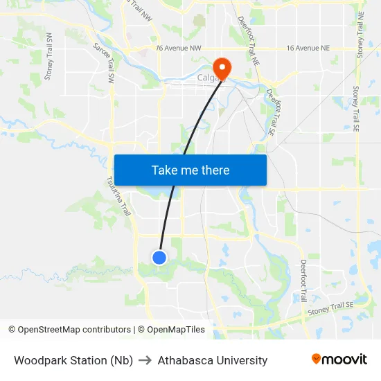 Woodpark Station (Nb) to Athabasca University map
