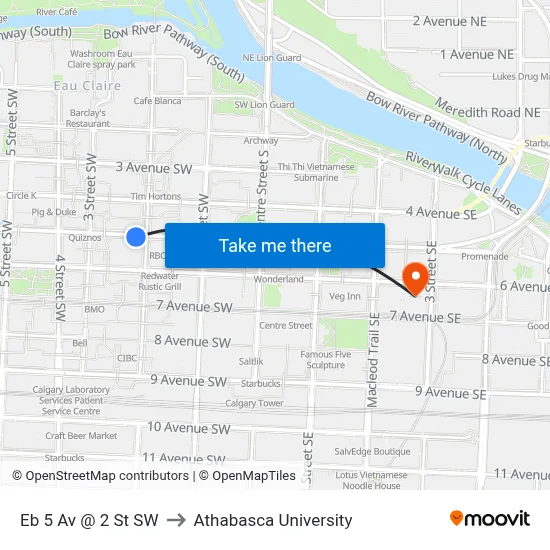 Eb 5 Av @ 2 St SW to Athabasca University map
