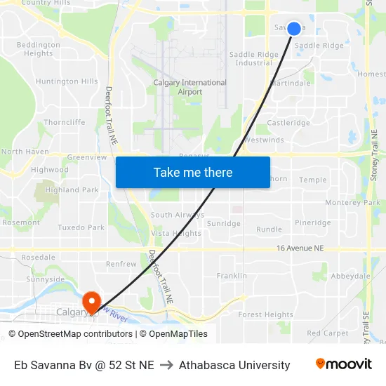 Eb Savanna Bv @ 52 St NE to Athabasca University map