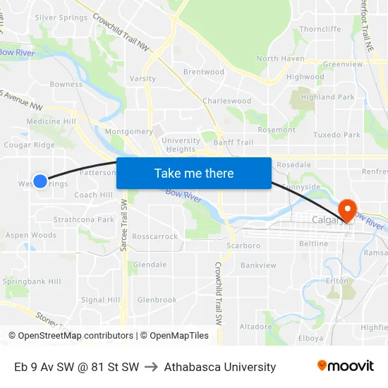 Eb 9 Av SW @ 81 St SW to Athabasca University map