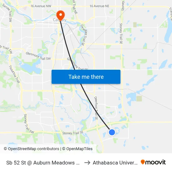 Sb 52 St @ Auburn Meadows Dr SE to Athabasca University map