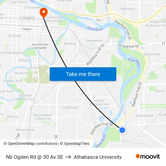 Nb Ogden Rd @ 50 Av SE to Athabasca University map