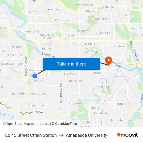 Eb 45 Street Ctrain Station to Athabasca University map