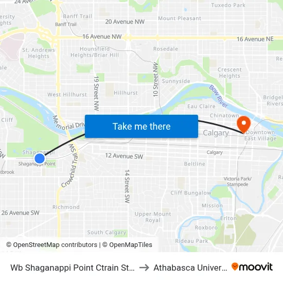 Wb Shaganappi Point Ctrain Station to Athabasca University map