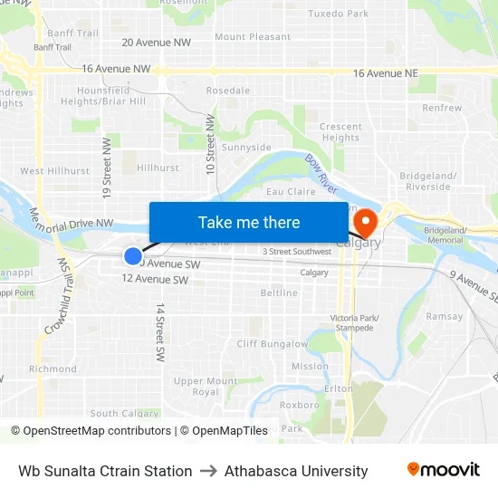 Wb Sunalta Ctrain Station to Athabasca University map