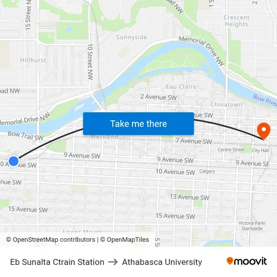 Eb Sunalta Ctrain Station to Athabasca University map