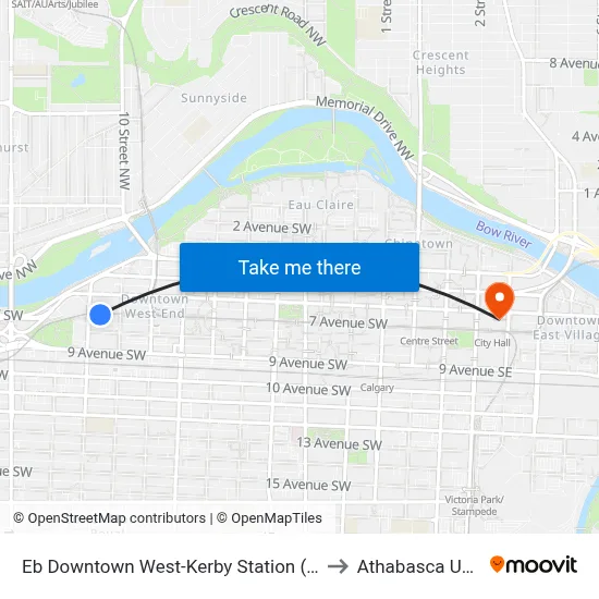 Eb Downtown West-Kerby Station (Free Fare Zone) to Athabasca University map