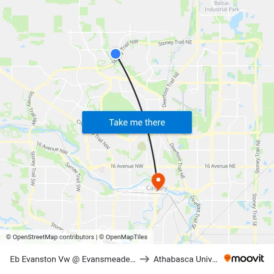 Eb Evanston Vw @ Evansmeade Wy NW to Athabasca University map