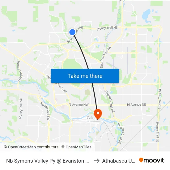 Nb Symons Valley Py @ Evanston Vw (East Leg)  NW to Athabasca University map