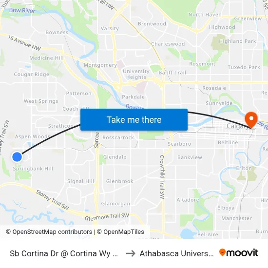 Sb Cortina Dr @ Cortina Wy SW to Athabasca University map
