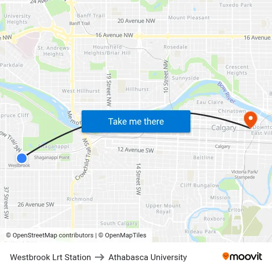 Westbrook Lrt Station to Athabasca University map