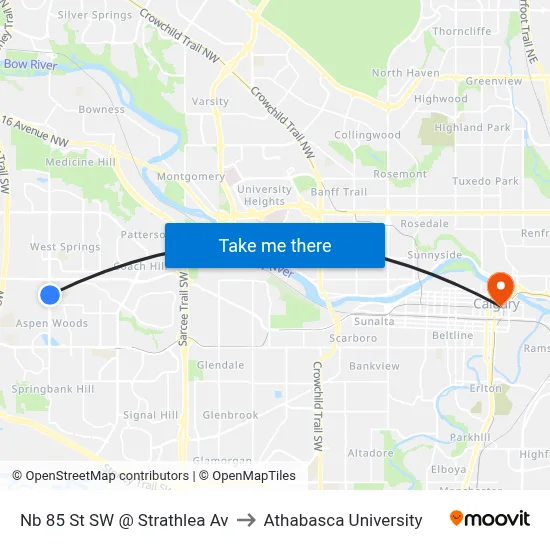 Nb 85 St SW @ Strathlea Av to Athabasca University map