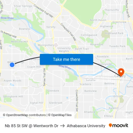 Nb 85 St SW @ Wentworth Dr to Athabasca University map