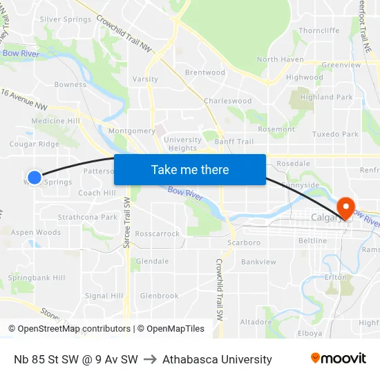 Nb 85 St SW @ 9 Av SW to Athabasca University map