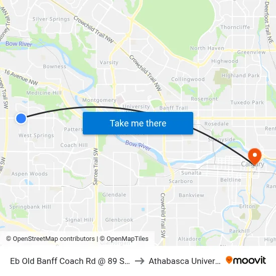 Eb Old Banff Coach Rd @ 89 St SW to Athabasca University map