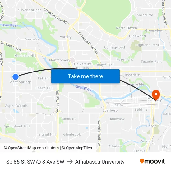 Sb 85 St SW  @ 8 Ave SW to Athabasca University map