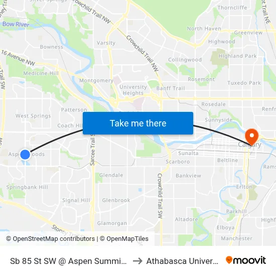 Sb 85 St SW @ Aspen Summit Bv to Athabasca University map