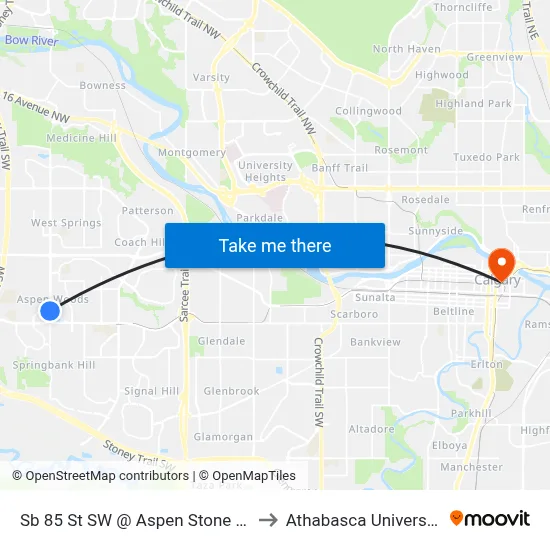 Sb 85 St SW @ Aspen Stone Bv to Athabasca University map