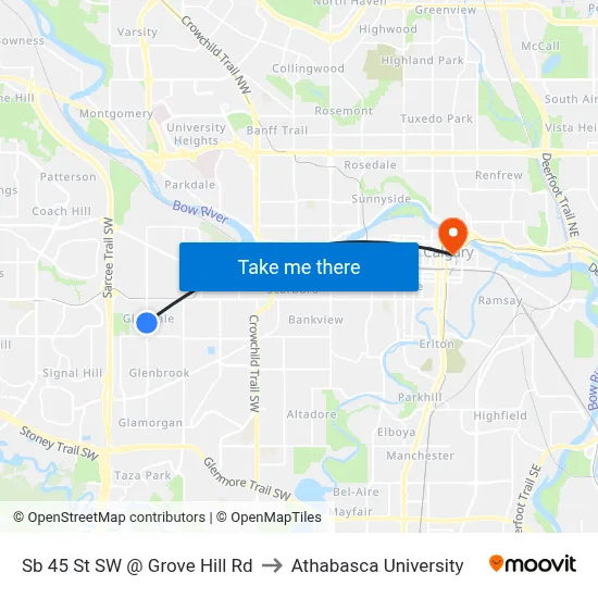 Sb 45 St SW @ Grove Hill Rd to Athabasca University map