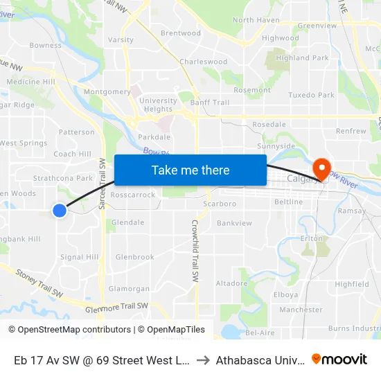 Eb 17 Av SW @ 69 Street West Lrt Station to Athabasca University map